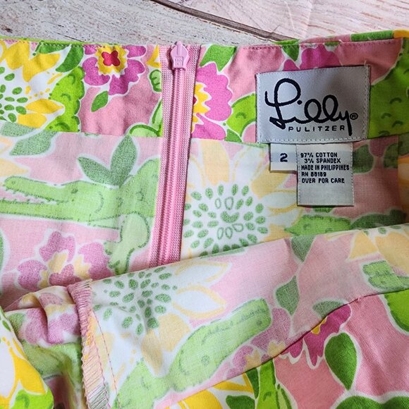 Lilly Pulitzer Womens Size 2 Lenore Skort Pink Green Alligator Sunflower - Picture 4 of 7